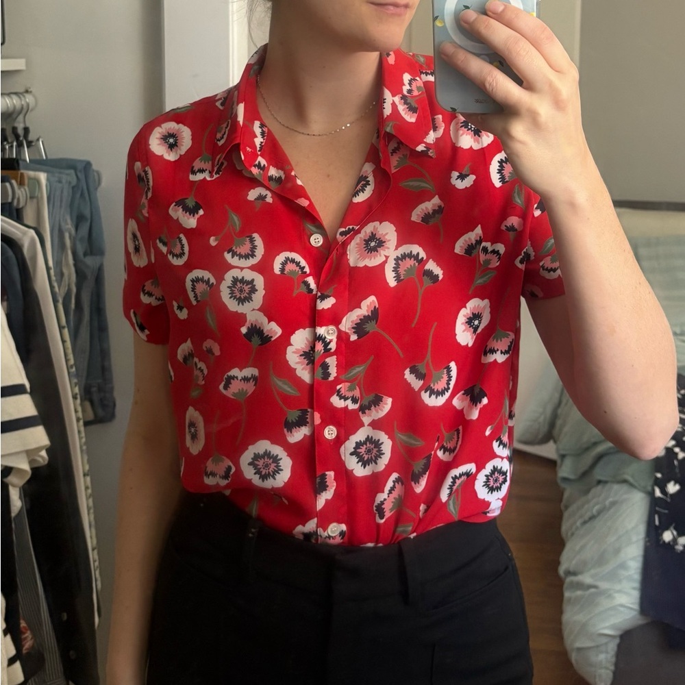 J. Crew Red Floral Button-Down Shirt
